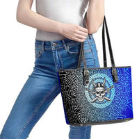 Viking Skull Leather Tote Bag with Horned Helmet and Swords Nordic Warrior Tribute - Wonder Print Shop
