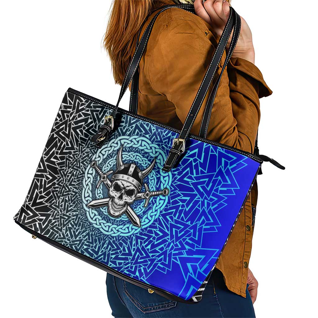 Viking Skull Leather Tote Bag with Horned Helmet and Swords Nordic Warrior Tribute - Wonder Print Shop