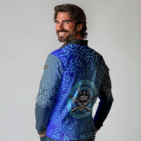 Viking Skull Long Sleeve Polo Shirt with Horned Helmet and Swords Nordic Warrior Tribute - Wonder Print Shop