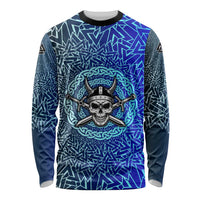 Viking Skull Long Sleeve Shirt with Horned Helmet and Swords Nordic Warrior Tribute - Wonder Print Shop