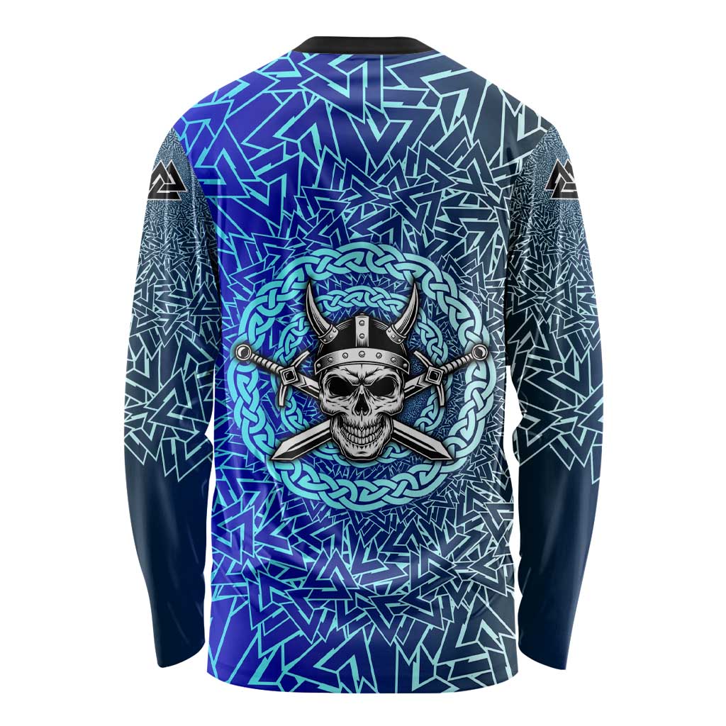 Viking Skull Long Sleeve Shirt with Horned Helmet and Swords Nordic Warrior Tribute - Wonder Print Shop