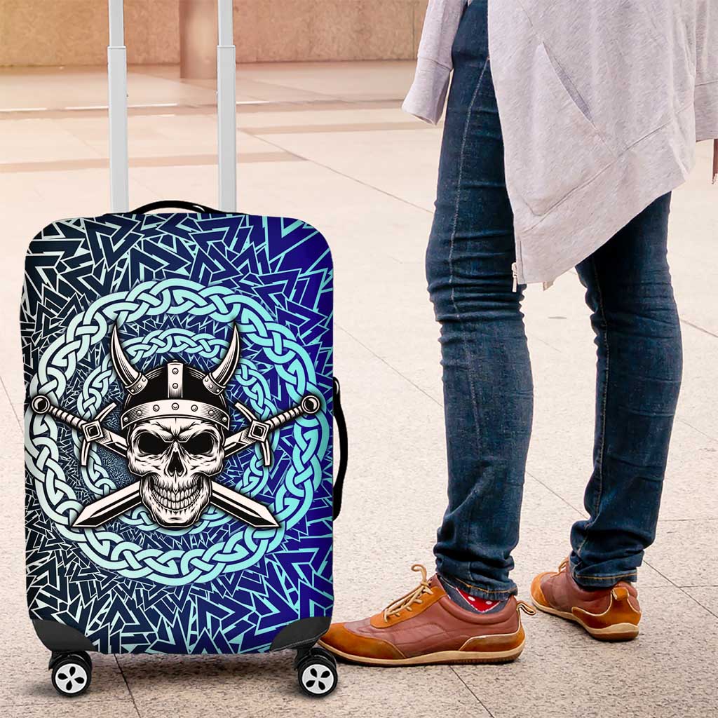 Viking Skull Luggage Cover with Horned Helmet and Swords Nordic Warrior Tribute - Wonder Print Shop