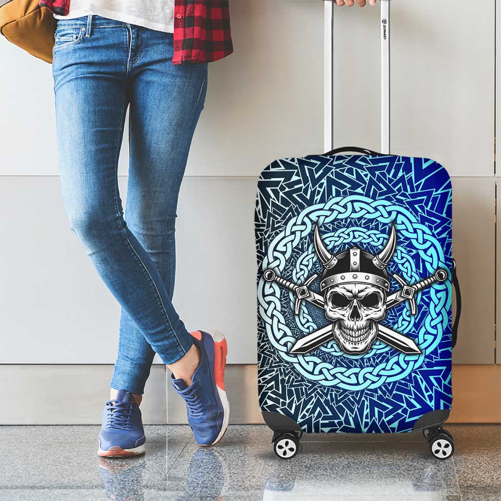 Viking Skull Luggage Cover with Horned Helmet and Swords Nordic Warrior Tribute - Wonder Print Shop