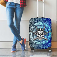 Viking Skull Luggage Cover with Horned Helmet and Swords Nordic Warrior Tribute - Wonder Print Shop