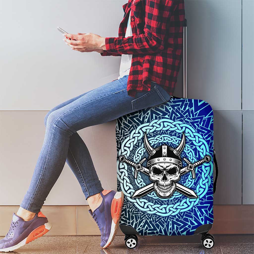 Viking Skull Luggage Cover with Horned Helmet and Swords Nordic Warrior Tribute - Wonder Print Shop
