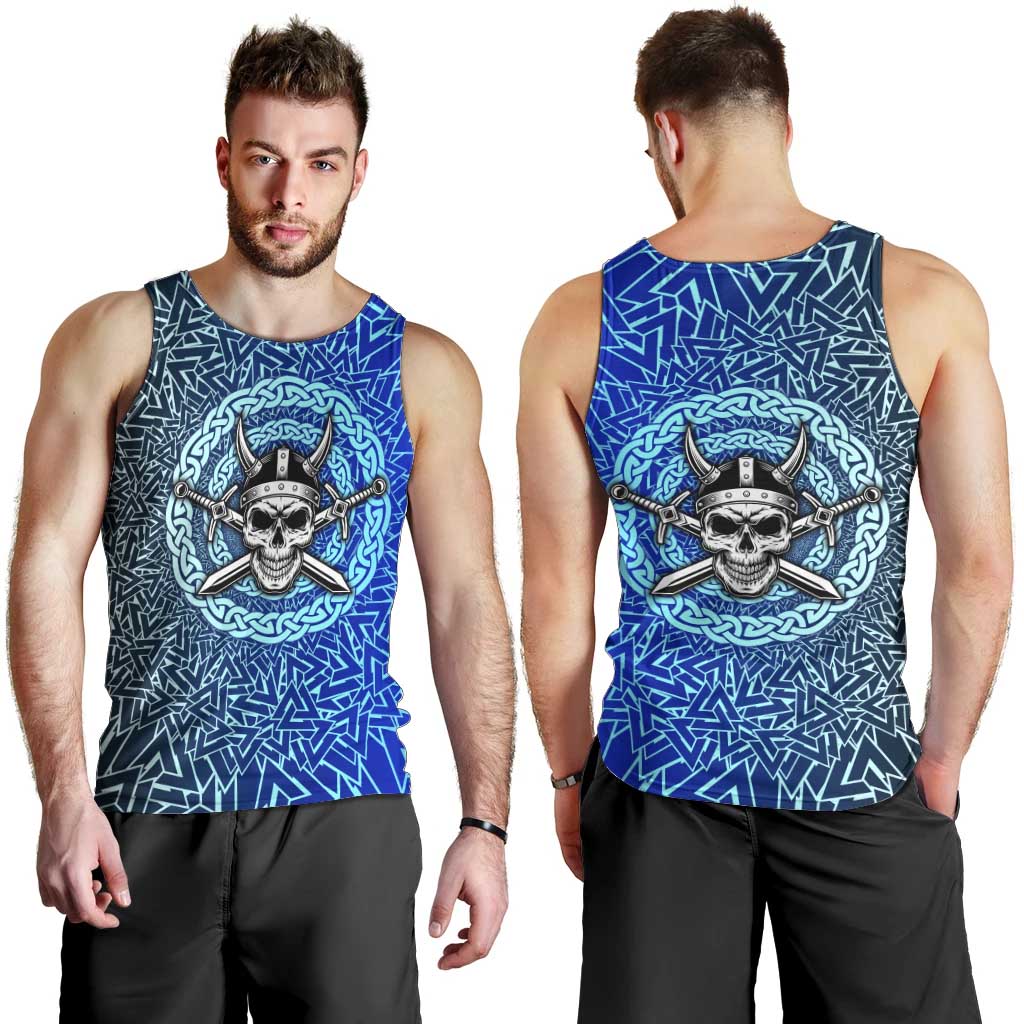 Viking Skull Men Tank Top with Horned Helmet and Swords Nordic Warrior Tribute - Wonder Print Shop