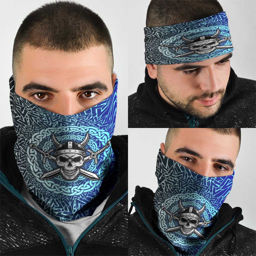 Viking Skull Neck Gaiter with Horned Helmet and Swords Nordic Warrior Tribute - Wonder Print Shop