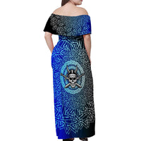 Viking Skull Off Shoulder Maxi Dress with Horned Helmet and Swords Nordic Warrior Tribute - Wonder Print Shop