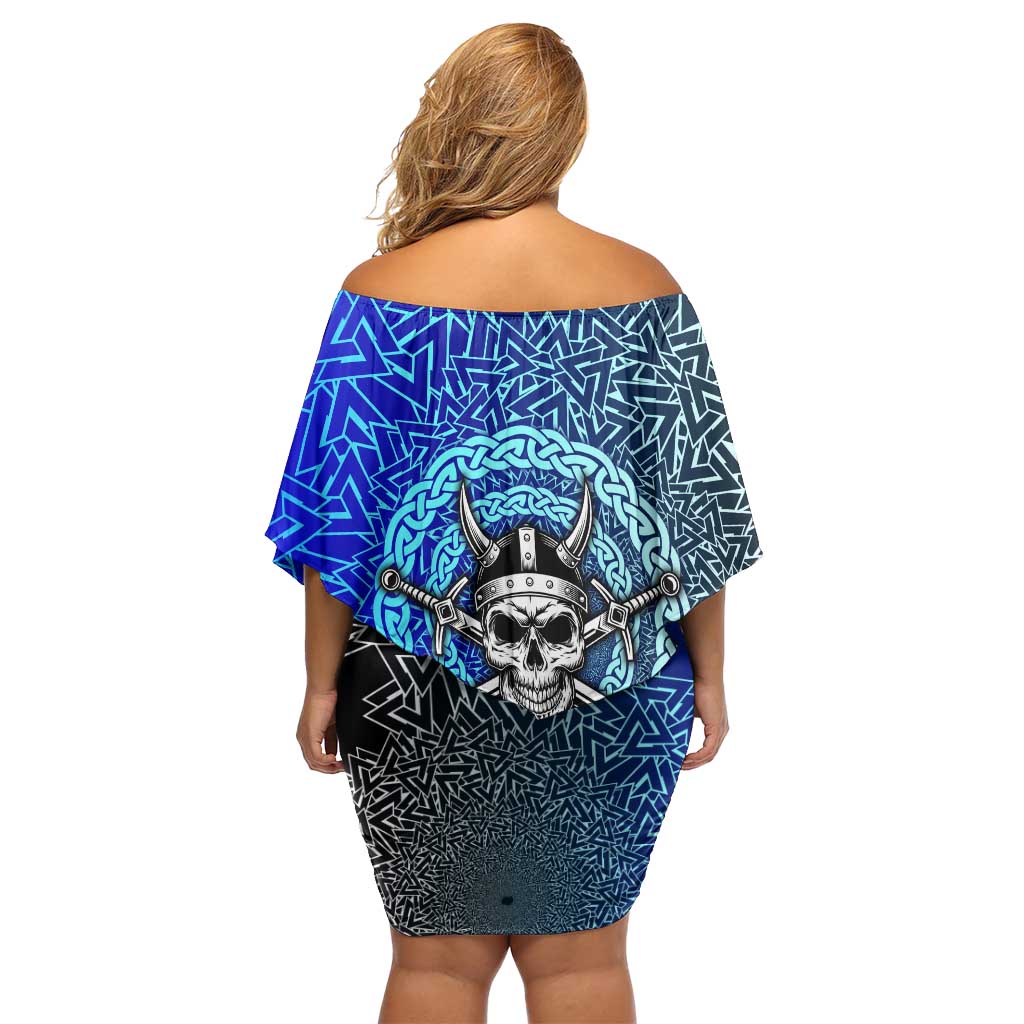 Viking Skull Off Shoulder Short Dress with Horned Helmet and Swords Nordic Warrior Tribute - Wonder Print Shop