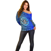 Viking Skull Off Shoulder Sweater with Horned Helmet and Swords Nordic Warrior Tribute - Wonder Print Shop