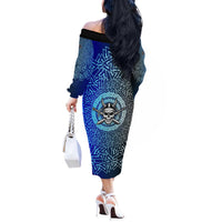 Viking Skull Off The Shoulder Long Sleeve Dress with Horned Helmet and Swords Nordic Warrior Tribute - Wonder Print Shop