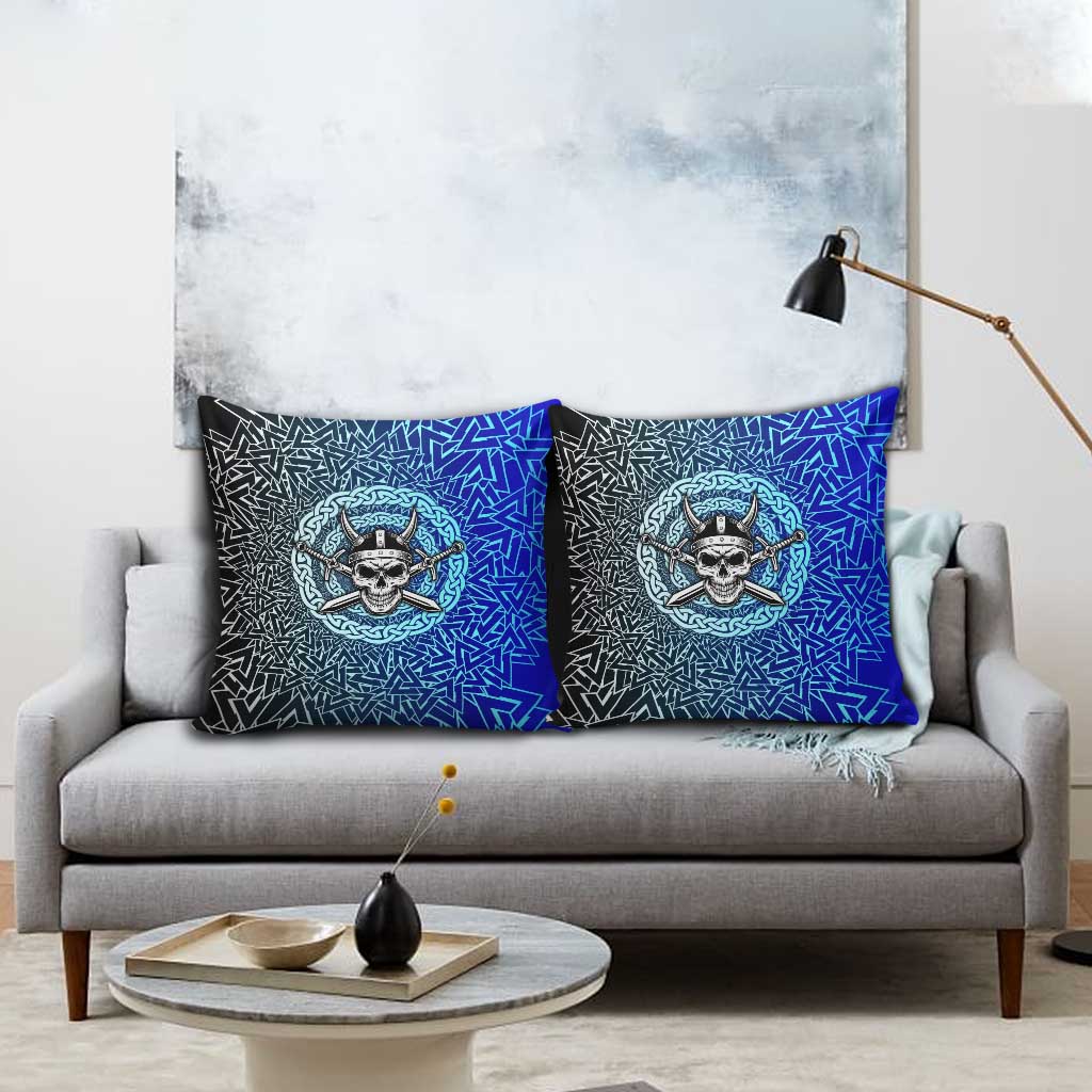 Viking Skull Pillow Cover with Horned Helmet and Swords Nordic Warrior Tribute - Wonder Print Shop
