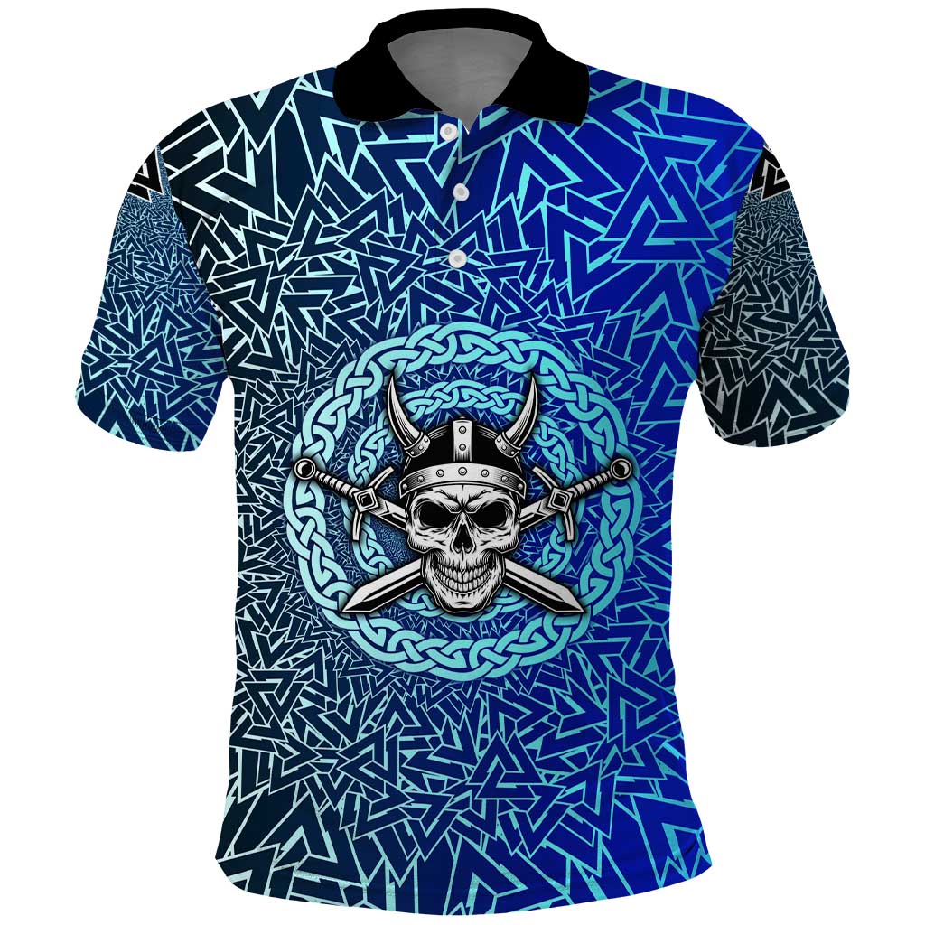 Viking Skull Polo Shirt with Horned Helmet and Swords Nordic Warrior Tribute - Wonder Print Shop