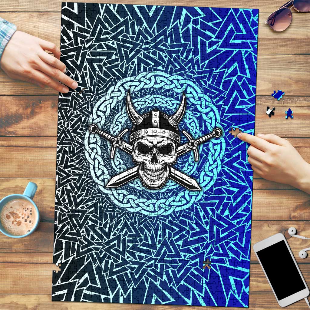 Viking Skull Puzzle with Horned Helmet and Swords Nordic Warrior Tribute - Wonder Print Shop