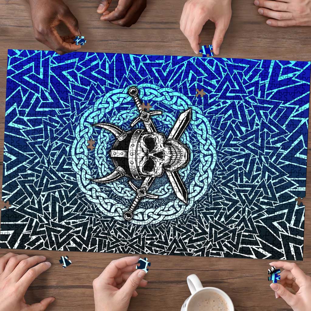 Viking Skull Puzzle with Horned Helmet and Swords Nordic Warrior Tribute - Wonder Print Shop
