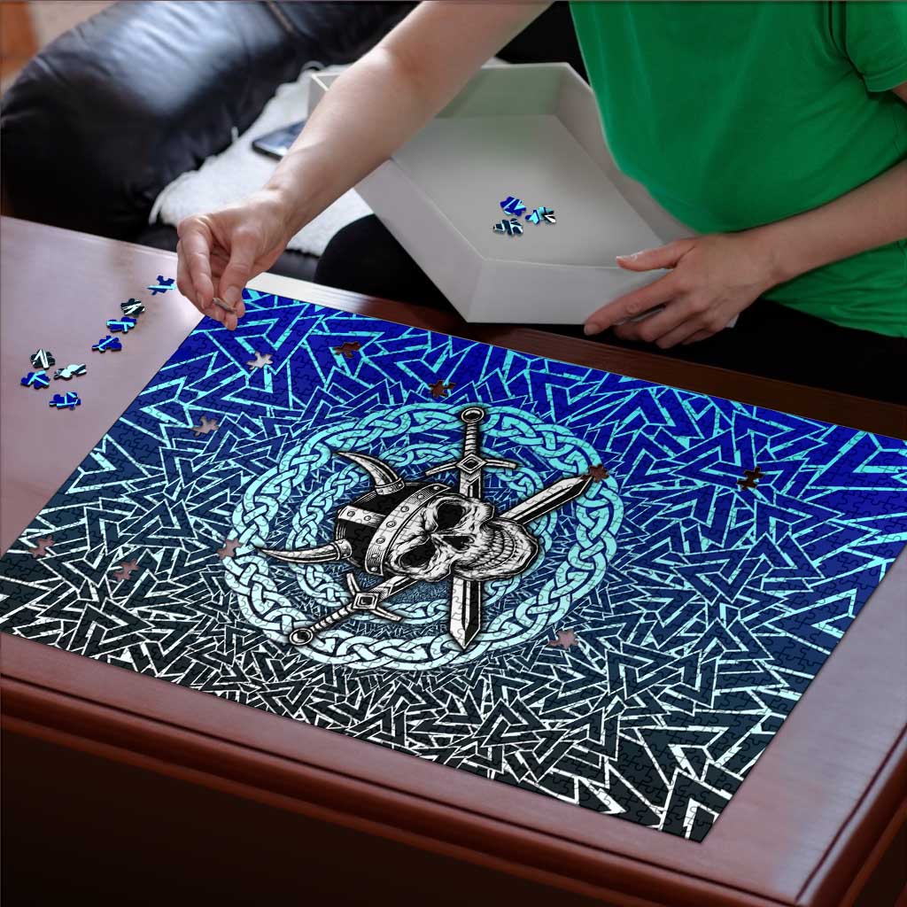Viking Skull Puzzle with Horned Helmet and Swords Nordic Warrior Tribute - Wonder Print Shop