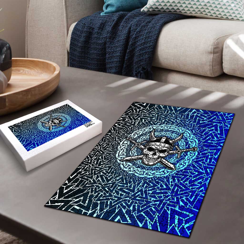Viking Skull Puzzle with Horned Helmet and Swords Nordic Warrior Tribute - Wonder Print Shop