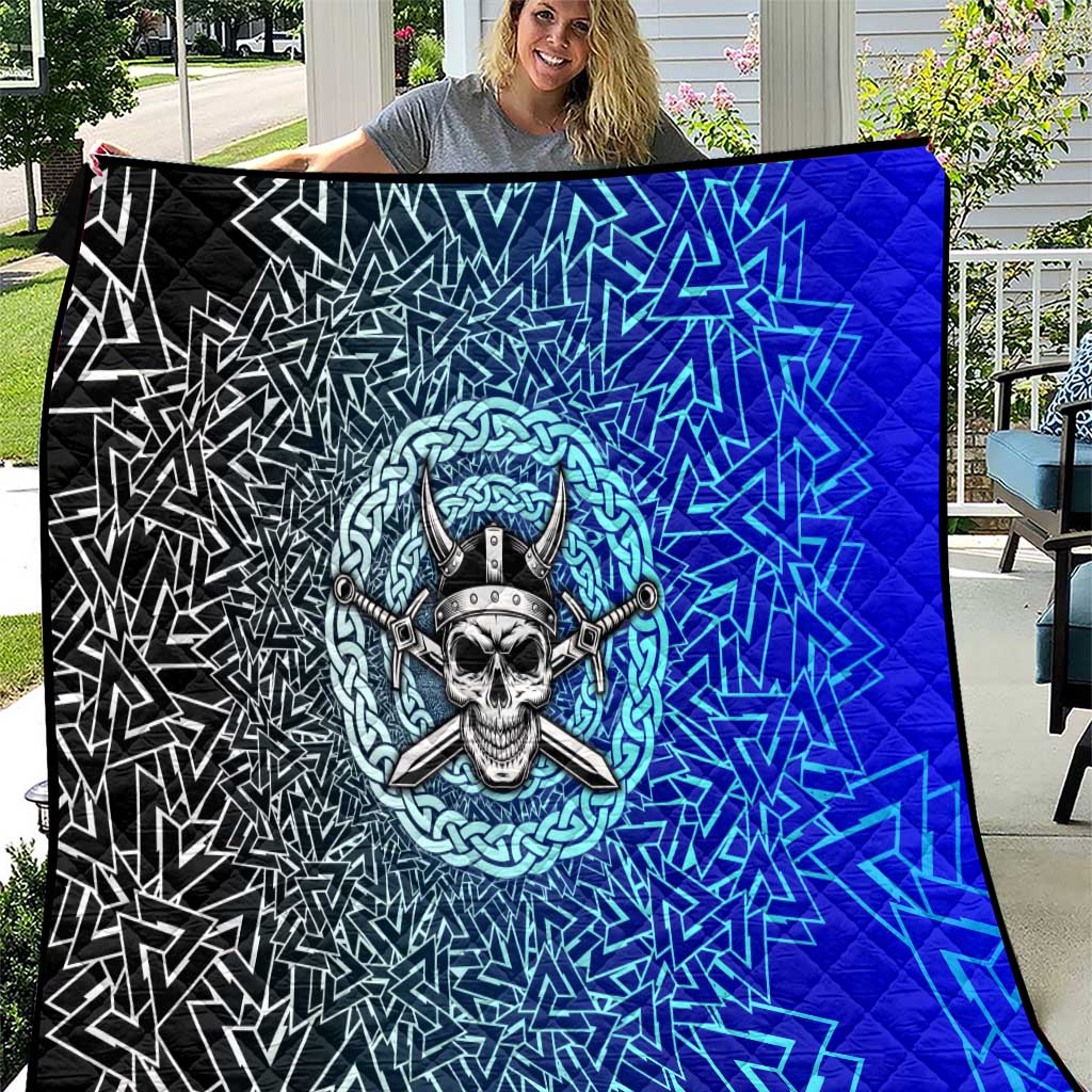 Viking Skull Quilt with Horned Helmet and Swords Nordic Warrior Tribute - Wonder Print Shop