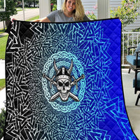 Viking Skull Quilt with Horned Helmet and Swords Nordic Warrior Tribute - Wonder Print Shop