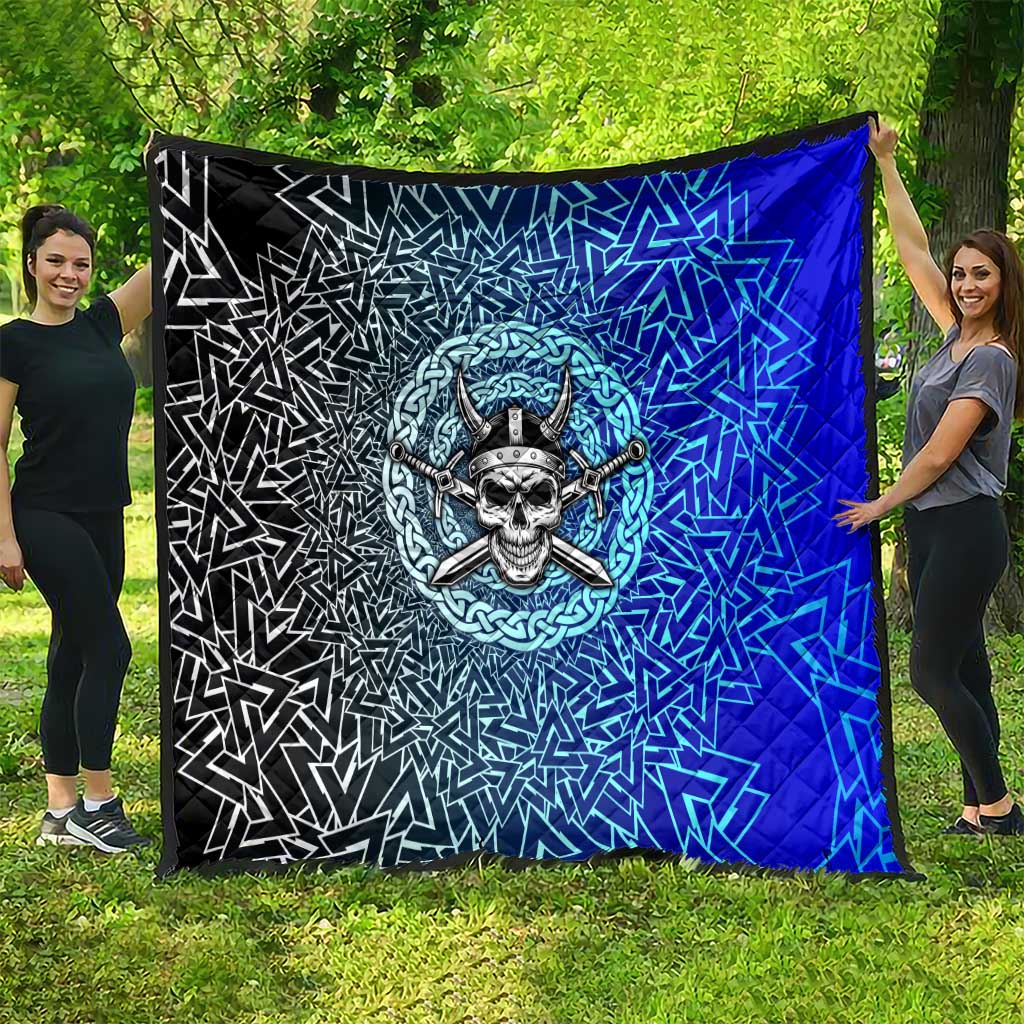 Viking Skull Quilt with Horned Helmet and Swords Nordic Warrior Tribute - Wonder Print Shop