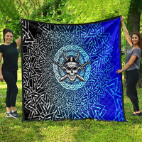 Viking Skull Quilt with Horned Helmet and Swords Nordic Warrior Tribute - Wonder Print Shop