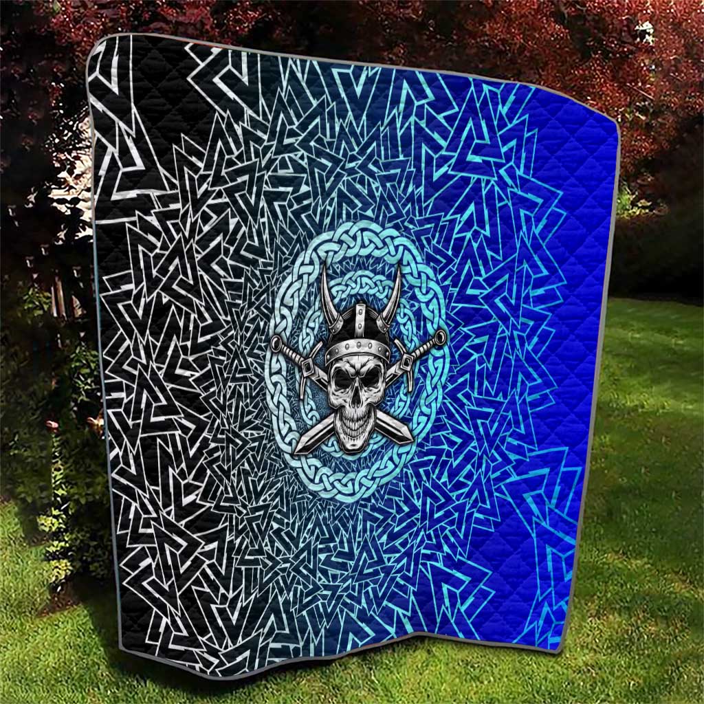 Viking Skull Quilt with Horned Helmet and Swords Nordic Warrior Tribute - Wonder Print Shop
