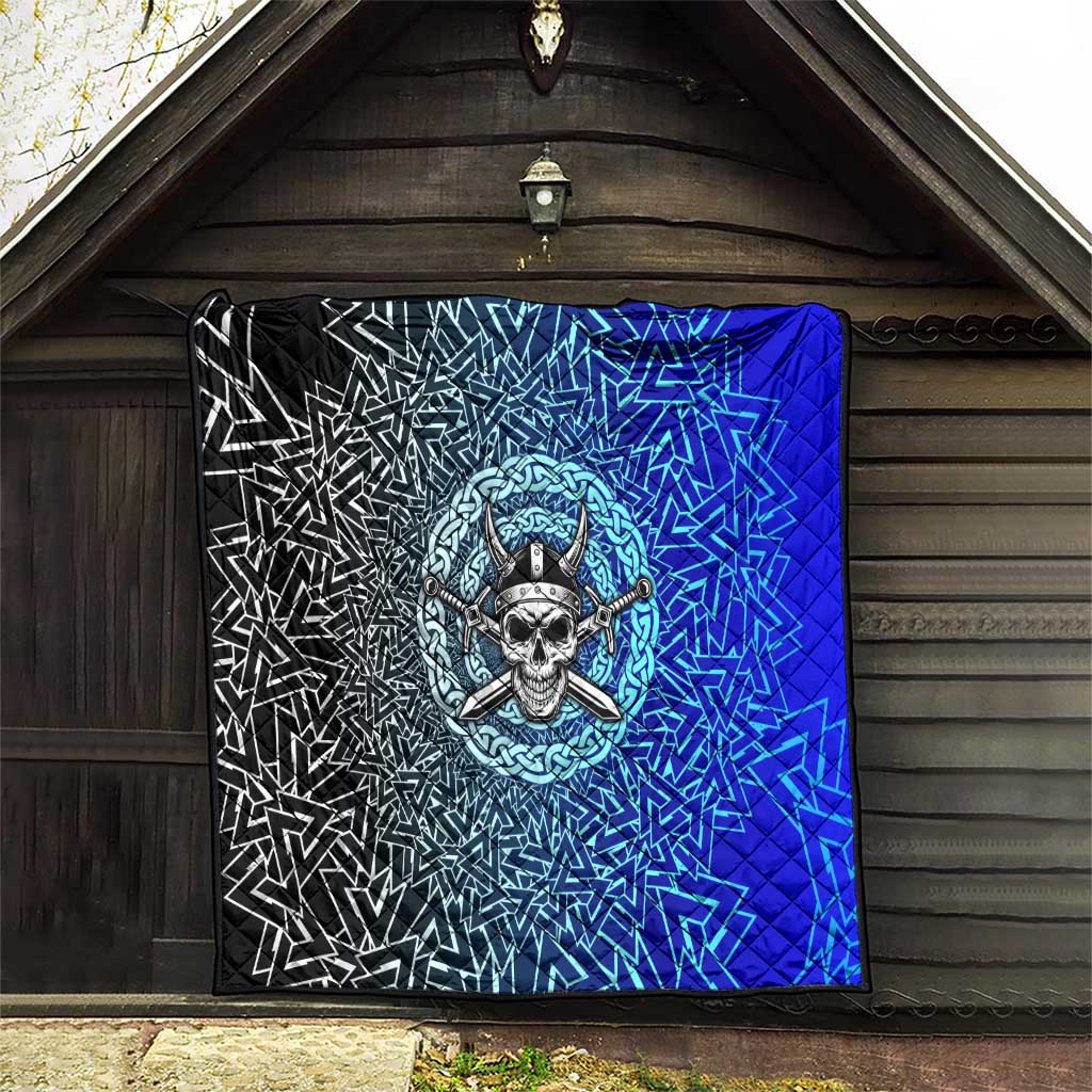 Viking Skull Quilt with Horned Helmet and Swords Nordic Warrior Tribute - Wonder Print Shop