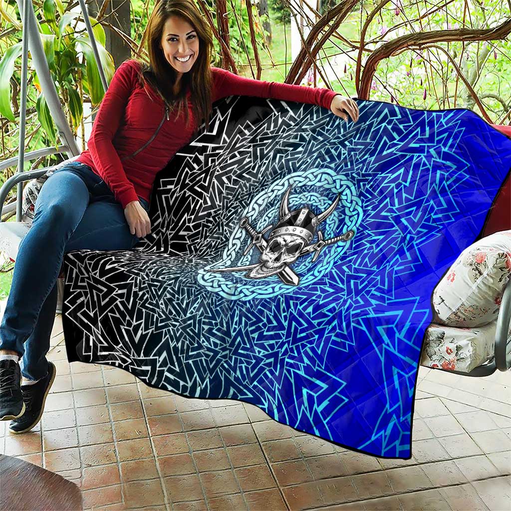 Viking Skull Quilt with Horned Helmet and Swords Nordic Warrior Tribute - Wonder Print Shop