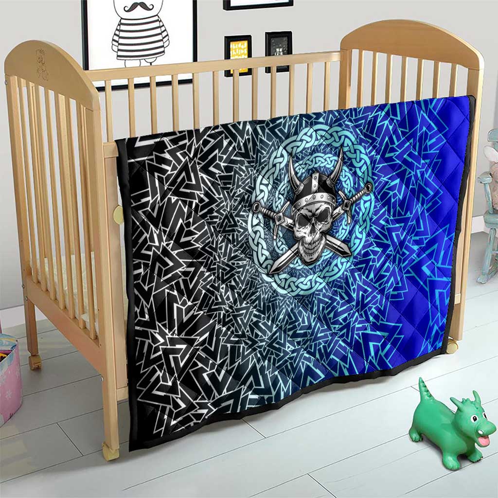 Viking Skull Quilt with Horned Helmet and Swords Nordic Warrior Tribute - Wonder Print Shop