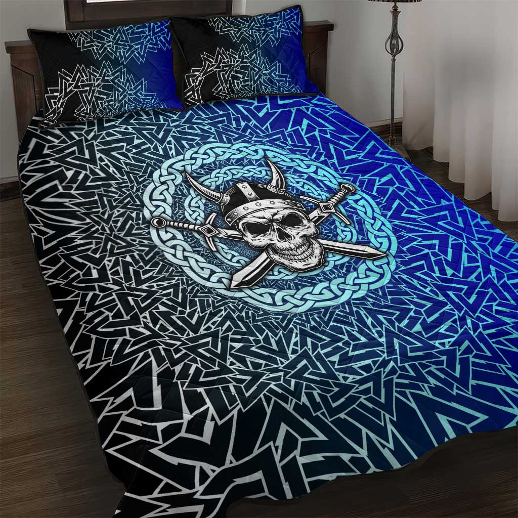 Viking Skull Quilt Bed Set with Horned Helmet and Swords Nordic Warrior Tribute - Wonder Print Shop