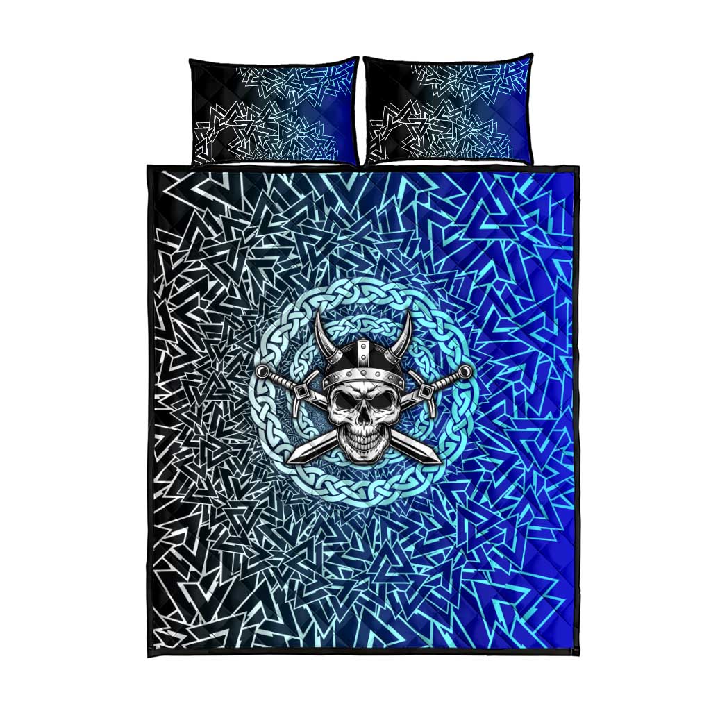 Viking Skull Quilt Bed Set with Horned Helmet and Swords Nordic Warrior Tribute - Wonder Print Shop