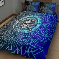 Viking Skull Quilt Bed Set with Horned Helmet and Swords Nordic Warrior Tribute - Wonder Print Shop