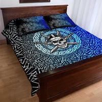 Viking Skull Quilt Bed Set with Horned Helmet and Swords Nordic Warrior Tribute - Wonder Print Shop