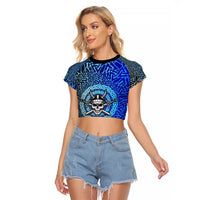 Viking Skull Raglan Cropped T Shirt with Horned Helmet and Swords Nordic Warrior Tribute - Wonder Print Shop