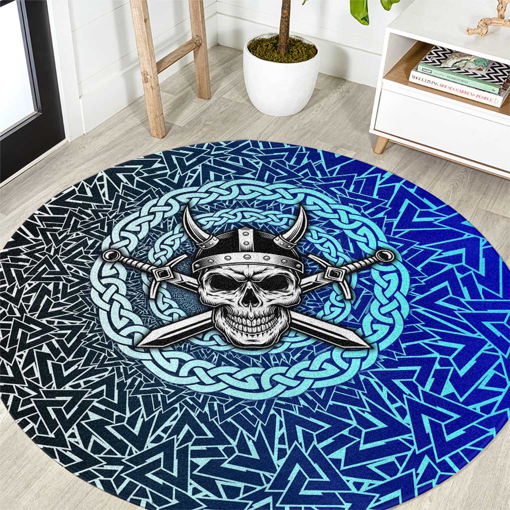 Viking Skull Round Carpet with Horned Helmet and Swords Nordic Warrior Tribute - Wonder Print Shop