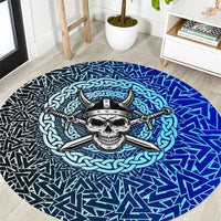 Viking Skull Round Carpet with Horned Helmet and Swords Nordic Warrior Tribute - Wonder Print Shop
