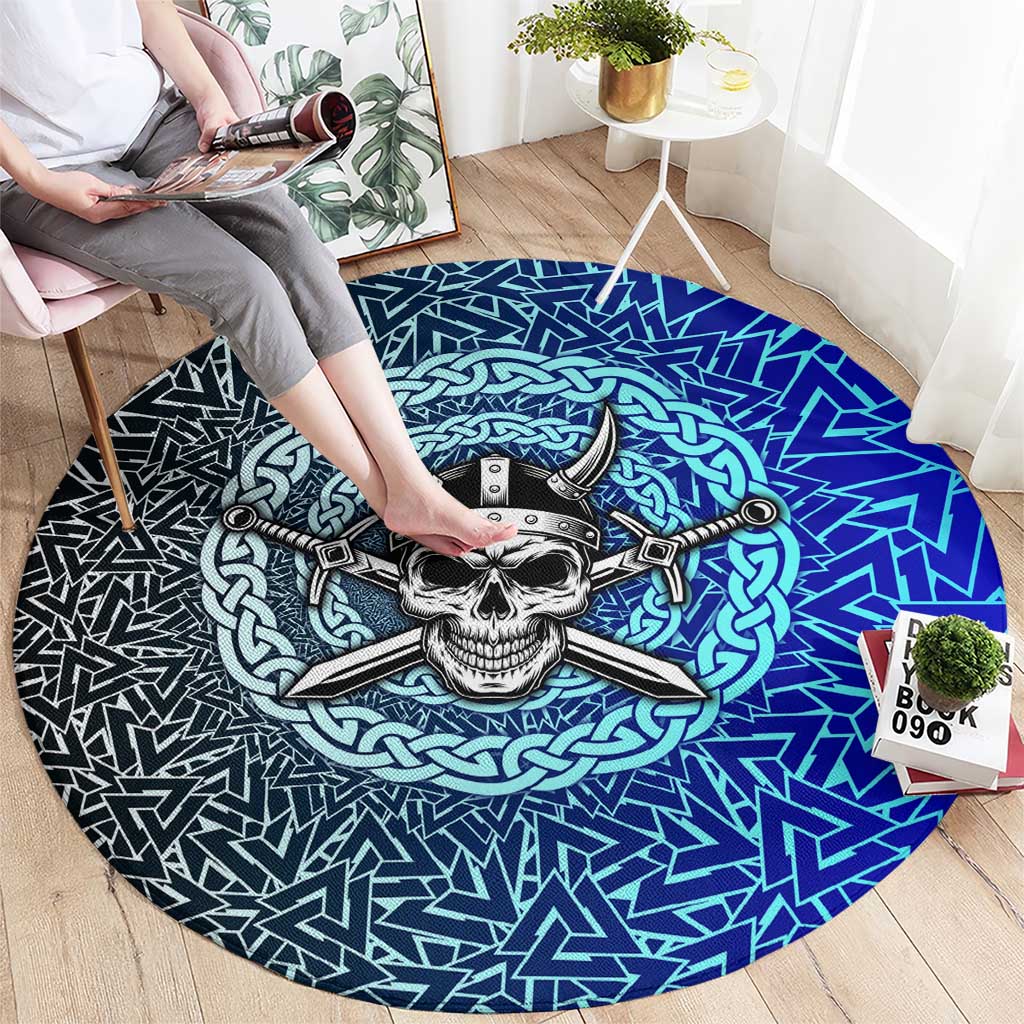 Viking Skull Round Carpet with Horned Helmet and Swords Nordic Warrior Tribute - Wonder Print Shop