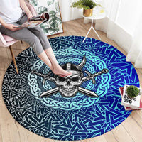 Viking Skull Round Carpet with Horned Helmet and Swords Nordic Warrior Tribute - Wonder Print Shop