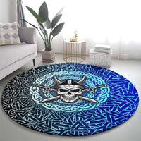 Viking Skull Round Carpet with Horned Helmet and Swords Nordic Warrior Tribute - Wonder Print Shop