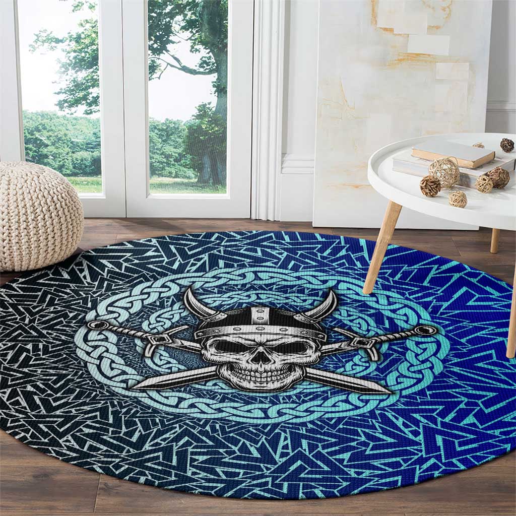 Viking Skull Round Carpet with Horned Helmet and Swords Nordic Warrior Tribute - Wonder Print Shop