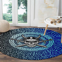 Viking Skull Round Carpet with Horned Helmet and Swords Nordic Warrior Tribute - Wonder Print Shop