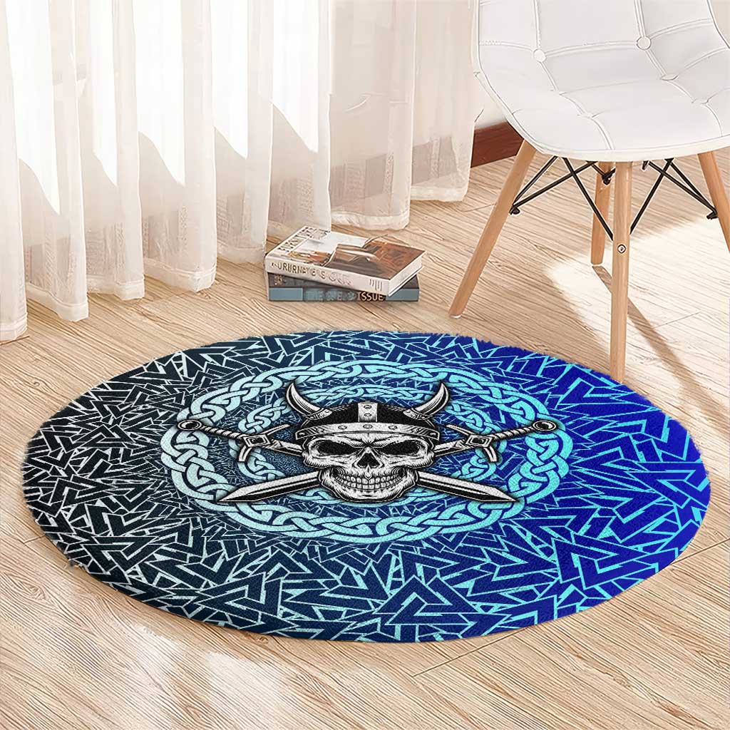 Viking Skull Round Carpet with Horned Helmet and Swords Nordic Warrior Tribute - Wonder Print Shop