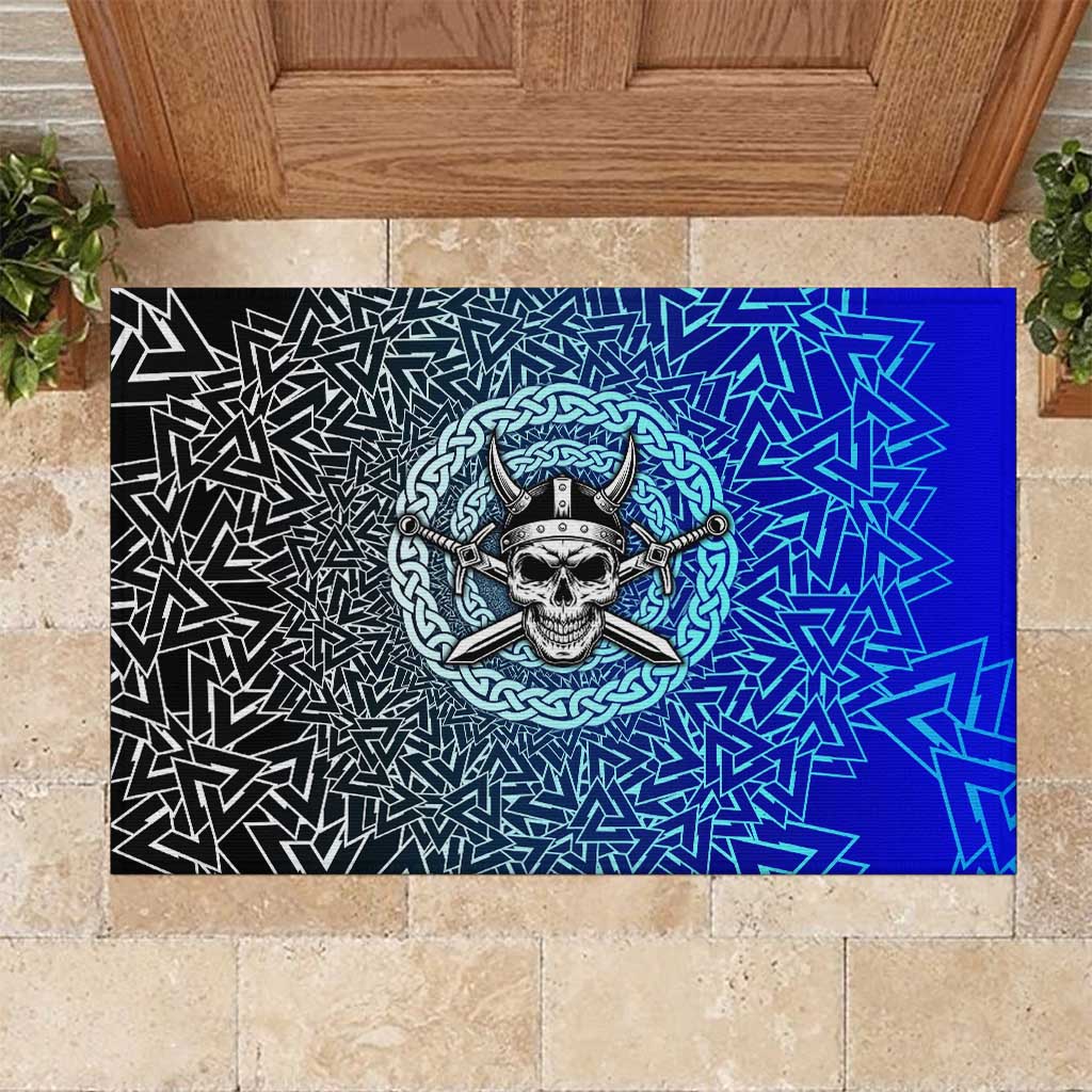 Viking Skull Rubber Doormat with Horned Helmet and Swords Nordic Warrior Tribute - Wonder Print Shop