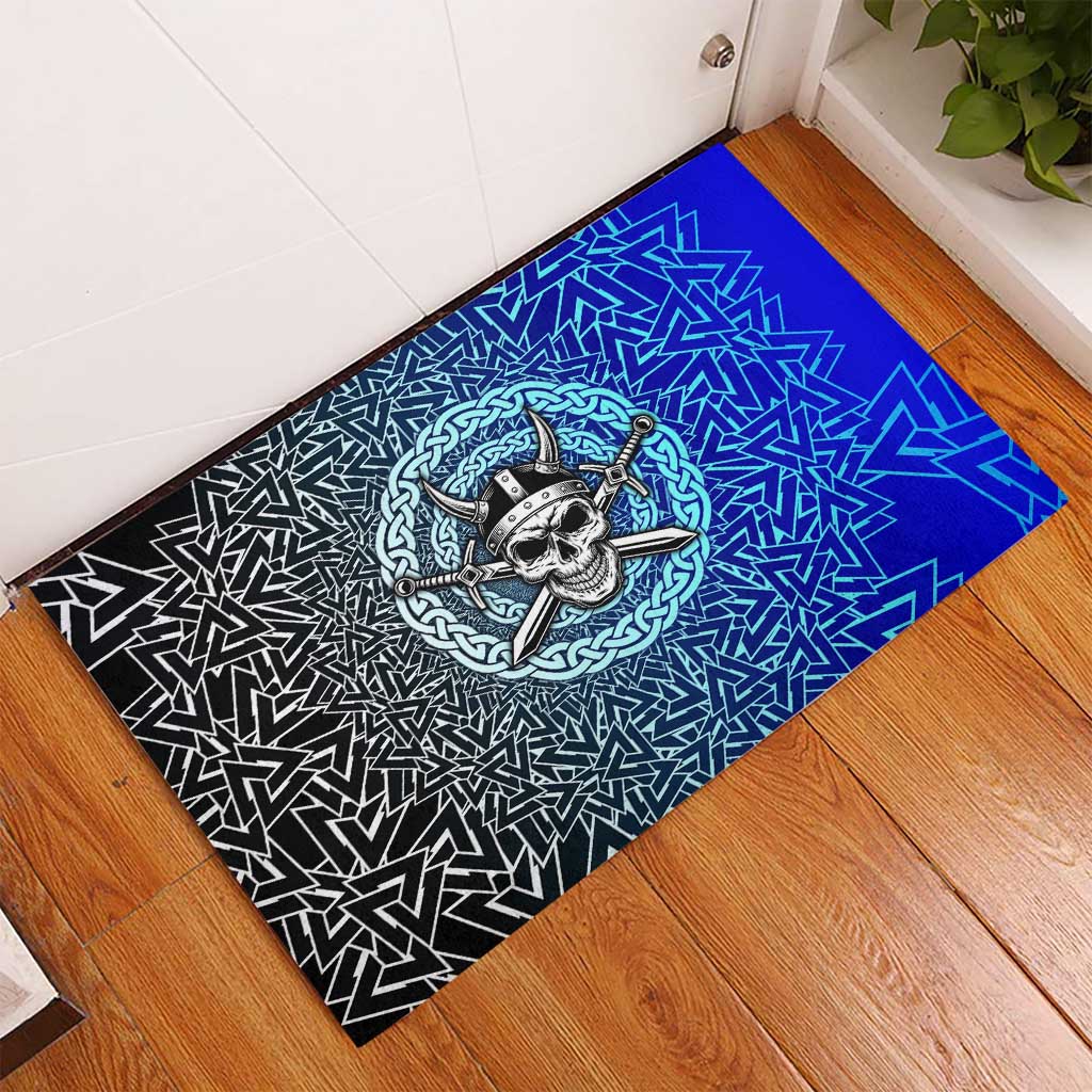 Viking Skull Rubber Doormat with Horned Helmet and Swords Nordic Warrior Tribute - Wonder Print Shop