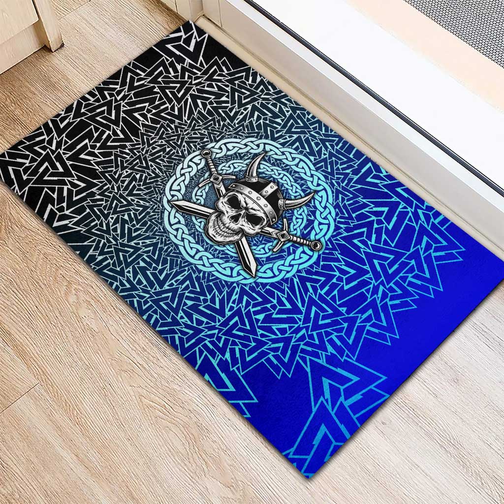 Viking Skull Rubber Doormat with Horned Helmet and Swords Nordic Warrior Tribute - Wonder Print Shop