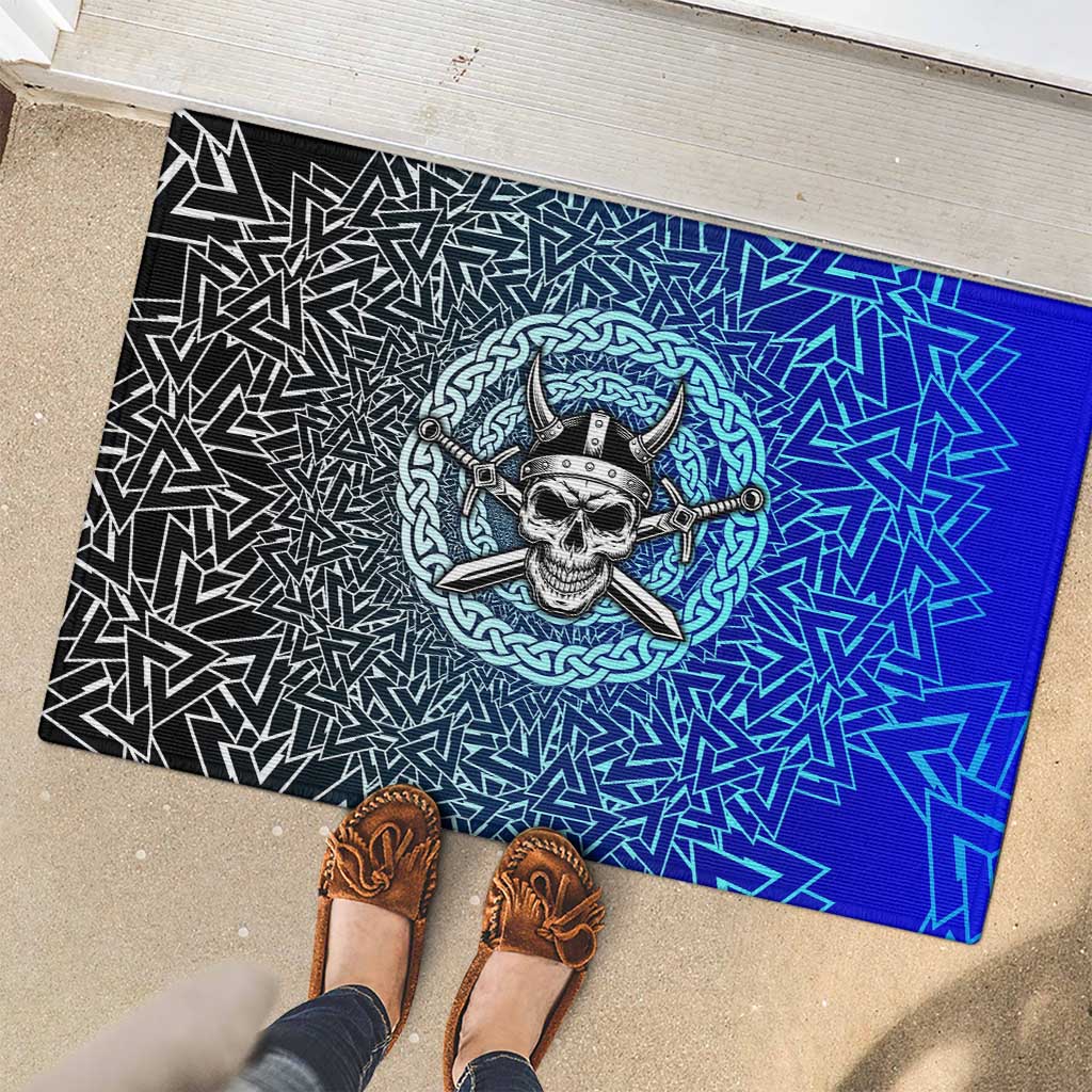 Viking Skull Rubber Doormat with Horned Helmet and Swords Nordic Warrior Tribute - Wonder Print Shop