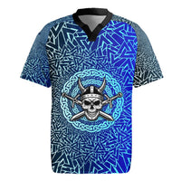 Viking Skull Rugby Jersey with Horned Helmet and Swords Nordic Warrior Tribute - Wonder Print Shop