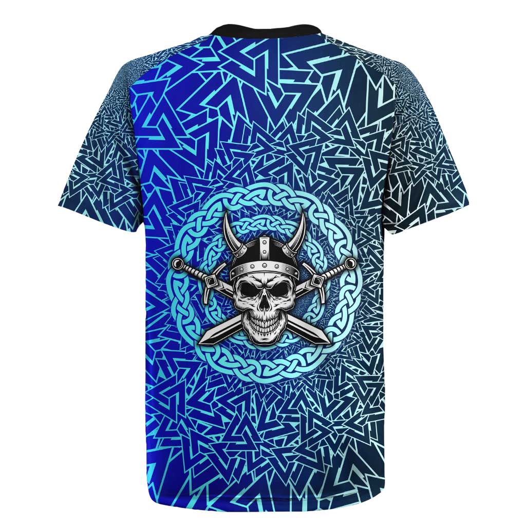 Viking Skull Rugby Jersey with Horned Helmet and Swords Nordic Warrior Tribute - Wonder Print Shop