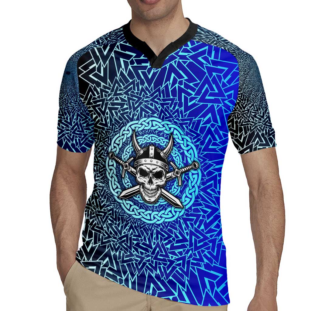 Viking Skull Rugby Jersey with Horned Helmet and Swords Nordic Warrior Tribute - Wonder Print Shop