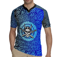Viking Skull Rugby Jersey with Horned Helmet and Swords Nordic Warrior Tribute - Wonder Print Shop
